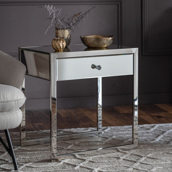 Cutler 1 Drawer Mirrored Side Table Gallery Direct Homebound