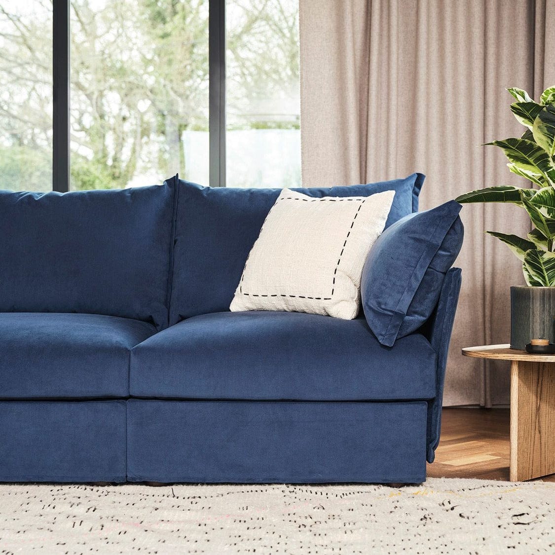 Blue deals slipcovered sofa