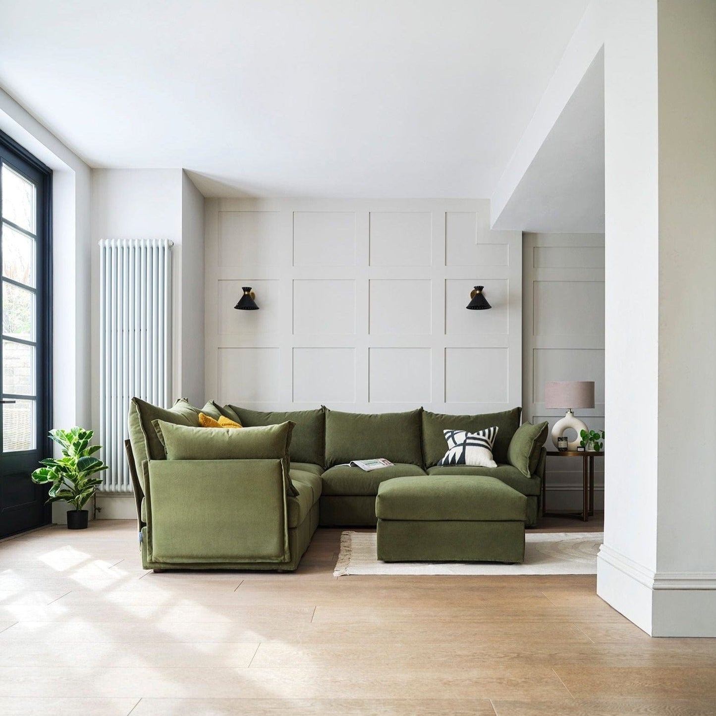 Model 06 Velvet Corner Sofa with Ottoman Swyft Homebound